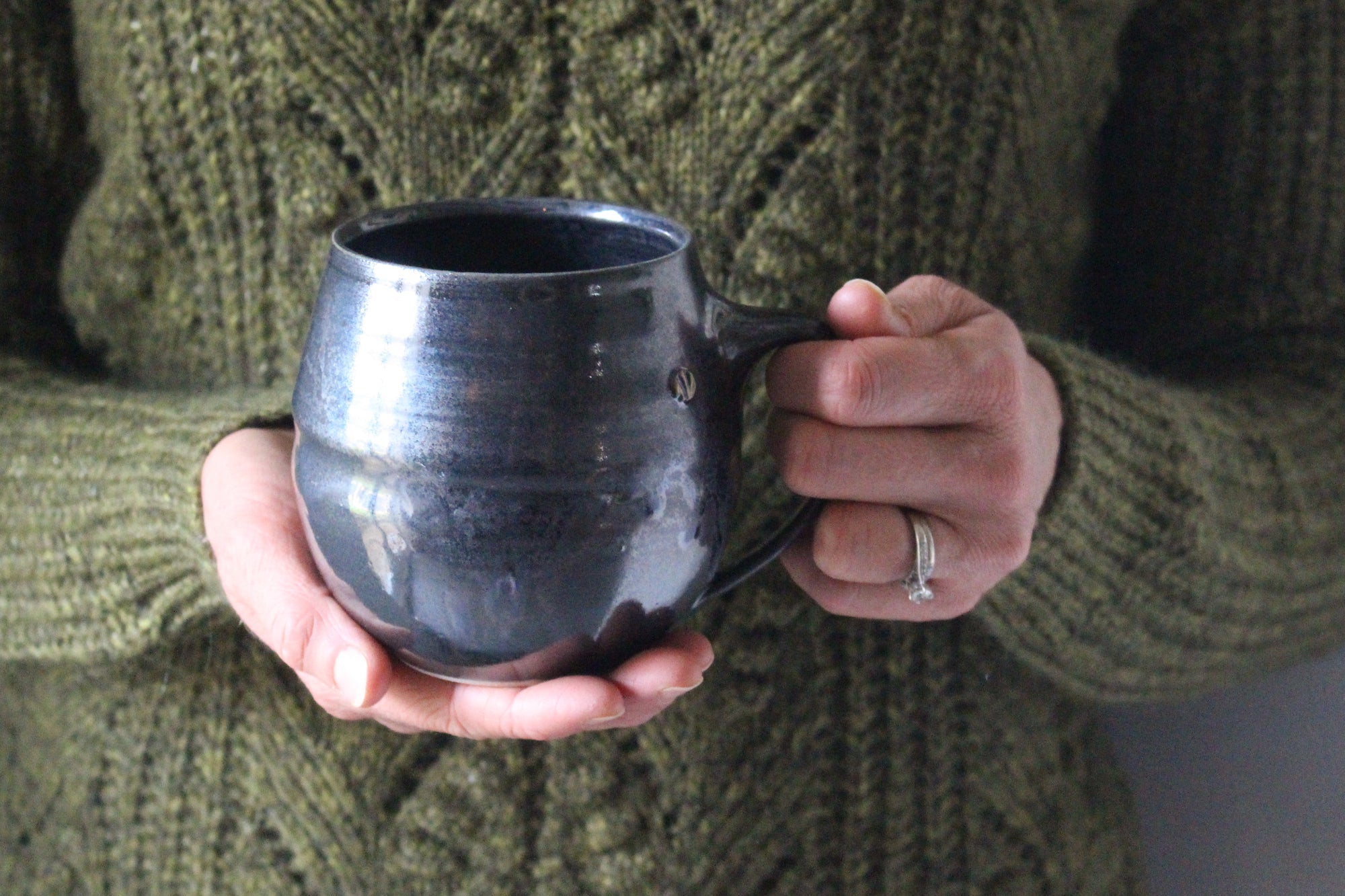 Larger Metallic Black Mug: Three